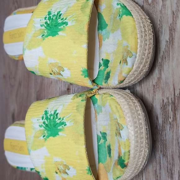Franco Sarto Yellow Green Floral Low Heel Mules Sandals - Picture 2 of 13